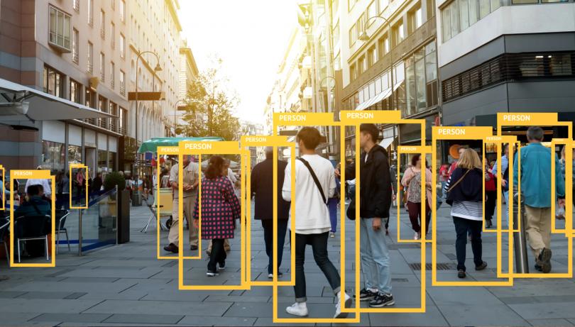 People on the street are analysed by intelligent software programs. 